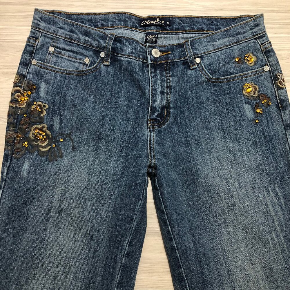 Clash Jeans USA Co Embroidered Faux Rhinestone Bootcut Blue Womens Jr Size 13 - Picture 7 of 15
